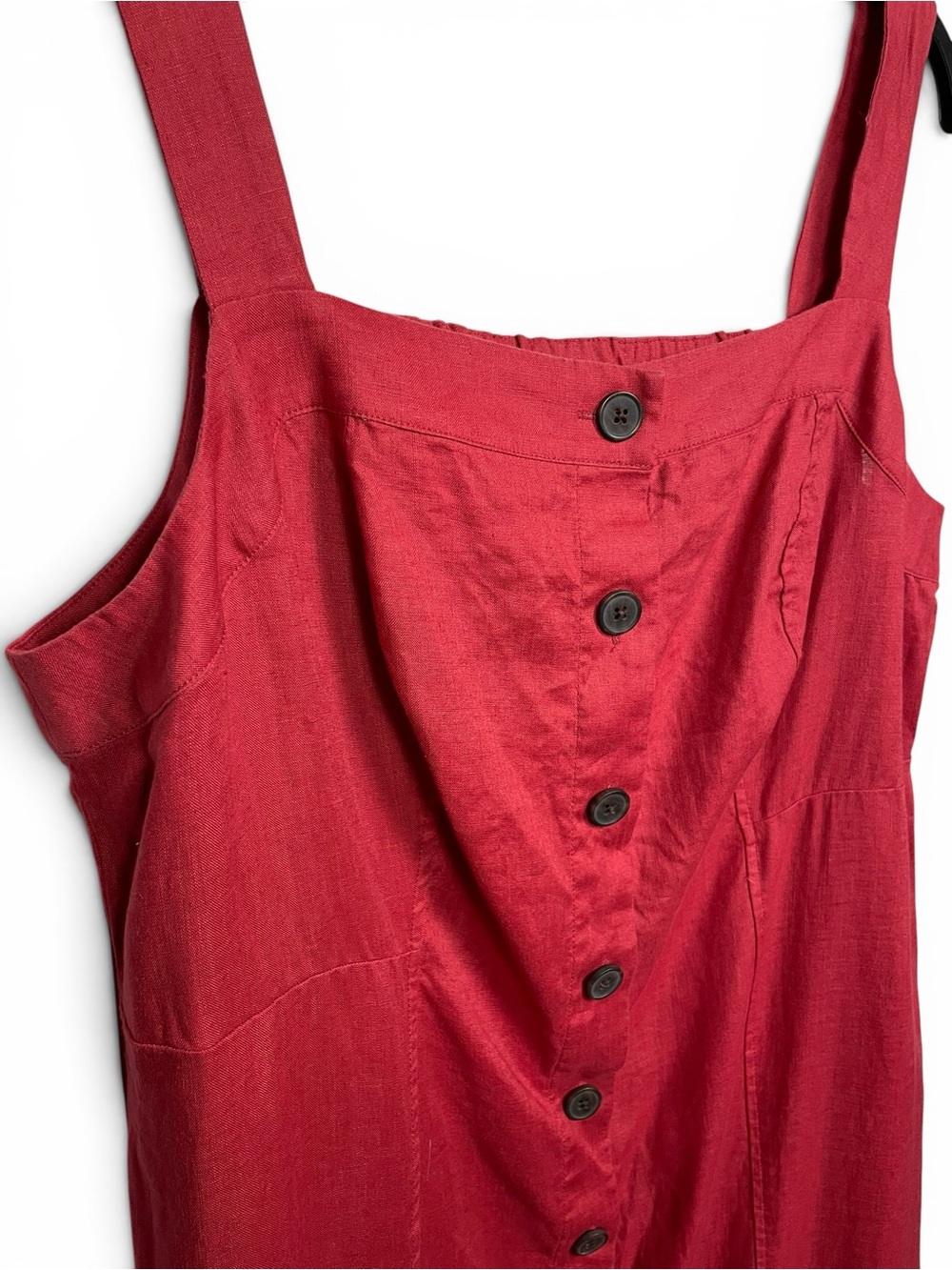 J Jill Linen Square-Neck Button-Front Midi Dress in Rust Red 2X - Picture 3 of 6